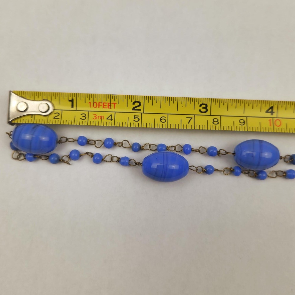 Antique Blue Swirl Glass Flapper Chain Necklace Hand Wired - Picture 8 of 11